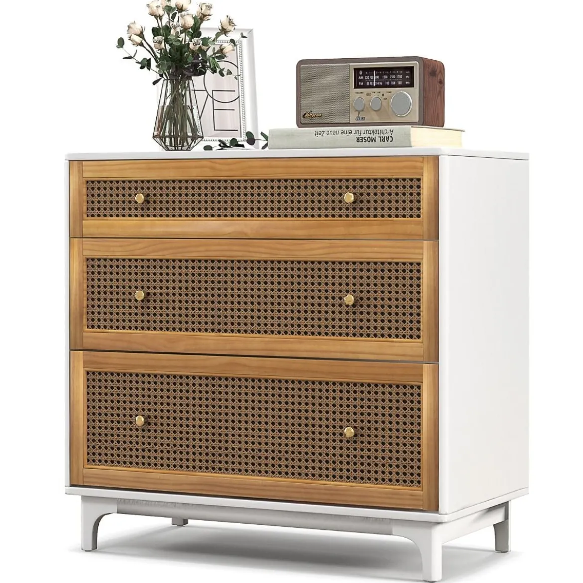 Kommode mit 3 Schubladen Moderner Schubladenschrank mit Kippschutz 80 x 40 x 78 cm Weiß und Braun