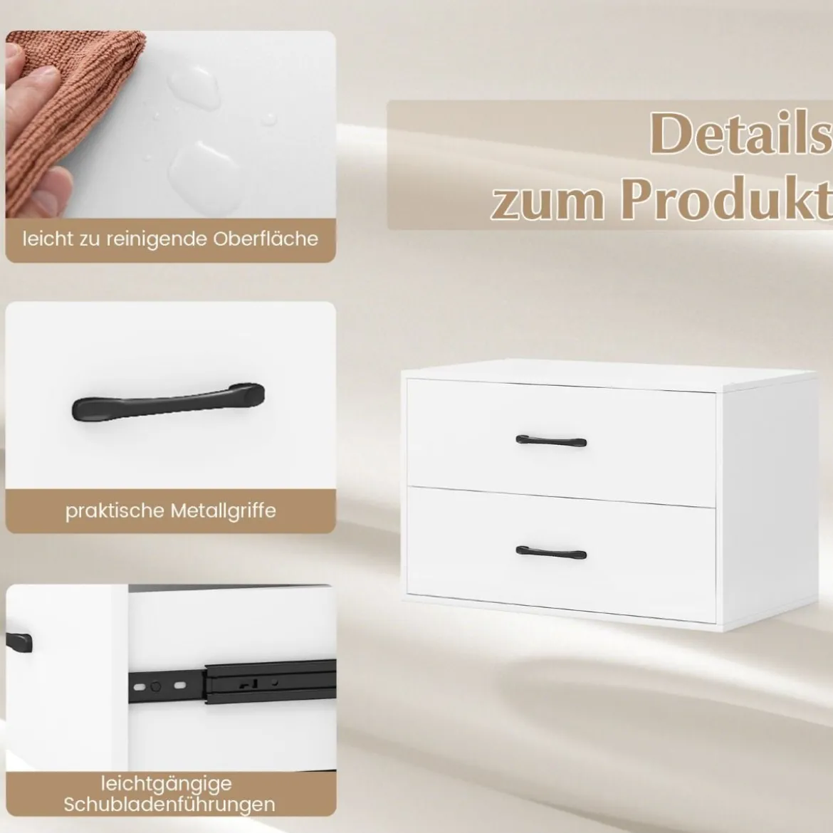 Kommode mit 2 Schubladen Schubladenschrank stapelbar Sideboard aus Holz 60 x 34 x 38 cm Schwarz/Weiß/Walnuss