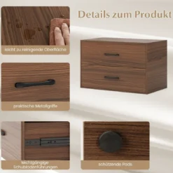 Kommode mit 2 Schubladen Schubladenschrank stapelbar Sideboard aus Holz 60 x 34 x 38 cm Schwarz/Weiß/Walnuss