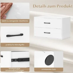 Kommode mit 2 Schubladen Schubladenschrank stapelbar Sideboard aus Holz 60 x 34 x 38 cm Schwarz/Weiß/Walnuss