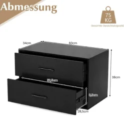 Kommode mit 2 Schubladen Schubladenschrank stapelbar Sideboard aus Holz 60 x 34 x 38 cm Schwarz/Weiß/Walnuss