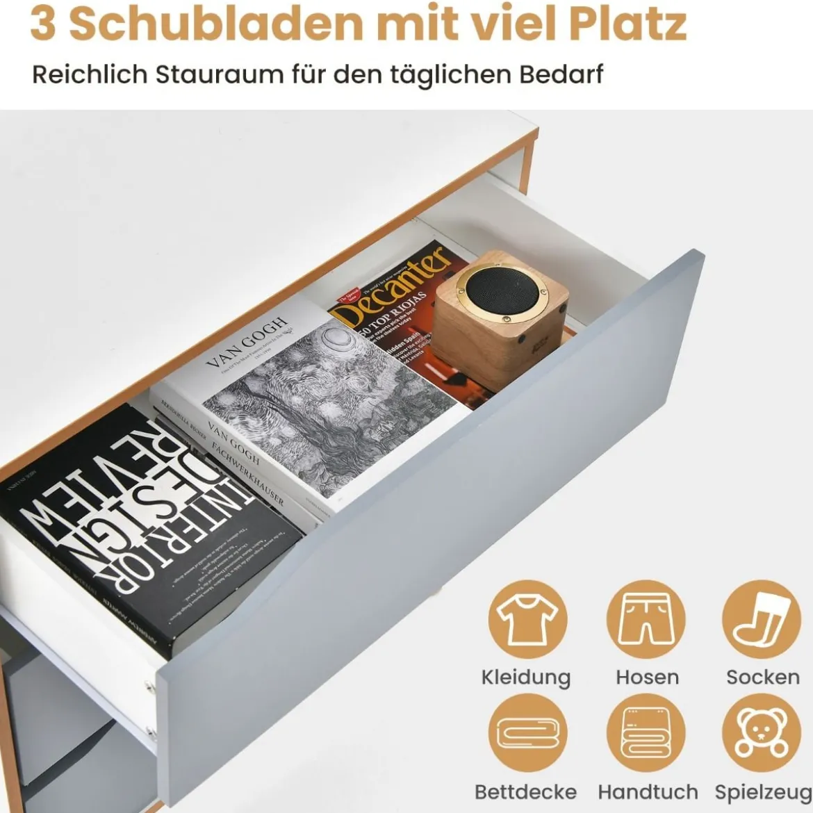 Kommode mit Schubladen Sideboard Holz Schubladenschrank für Schlafzimmer 75 x 42 x 75 cm Grau