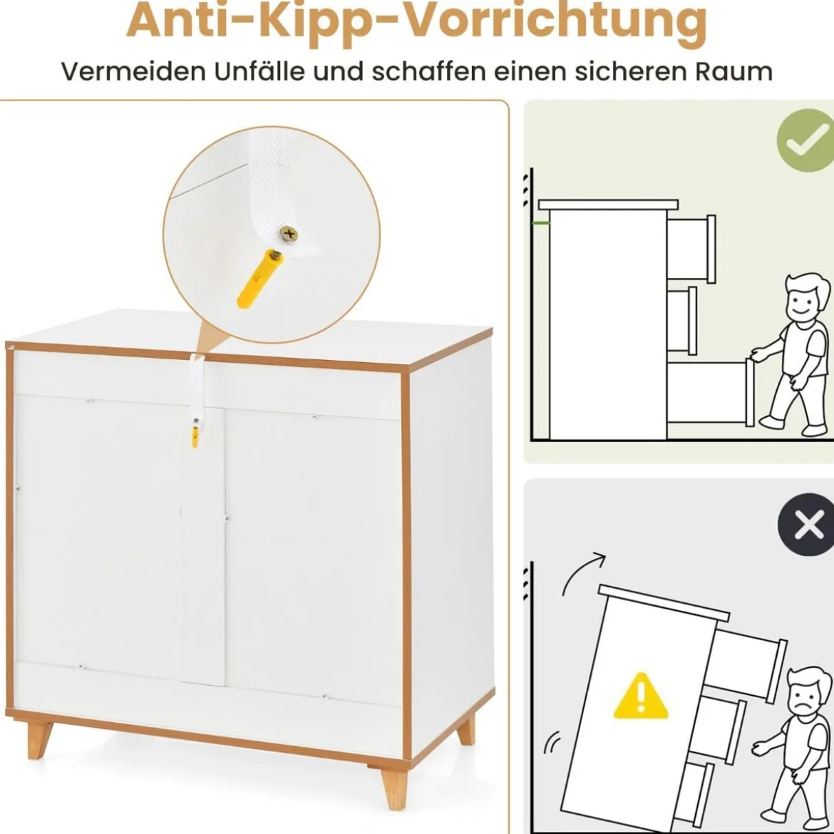 Kommode mit Schubladen Sideboard Holz Schubladenschrank für Schlafzimmer 75 x 42 x 75 cm Grau