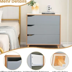 Kommode mit Schubladen Sideboard Holz Schubladenschrank für Schlafzimmer 75 x 42 x 75 cm Grau
