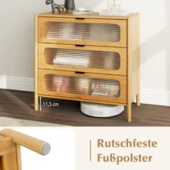 Kommode mit 3 Schubladen Sideboard aus Bambus & Gehärtetes Glas Natur 80 x 40 x 78,5 cm