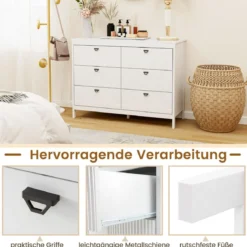 Kommode mit 6 Schubladen Sideboard Weiß aus Holz Schubladenschrank modern 106 x 40 x 79 cm