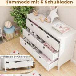 Kommode mit 6 Schubladen Sideboard Weiß aus Holz Schubladenschrank modern 106 x 40 x 79 cm