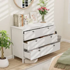 Kommode mit 6 Schubladen Sideboard Weiß aus Holz Schubladenschrank modern 106 x 40 x 79 cm