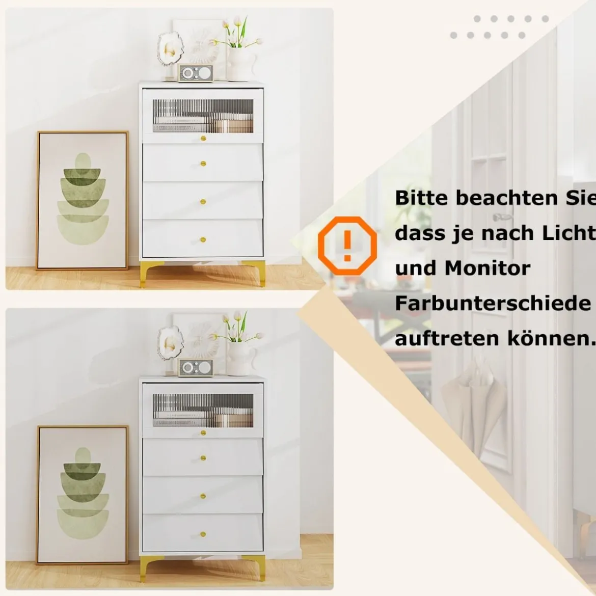 Kommode mit 3 Schubladen Sideboard mit hochklappbarer Glastür Aufbewahrungsschrank Weiß