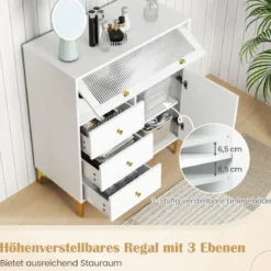 Kommode mit 3 Schubladen & 2 Türen Sideboard mit hochklappbarer Glastür 80 x 40 x 95,5 cm Weiß