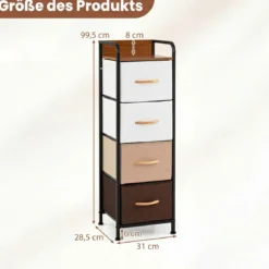 Kommode mit 4 Stoffschubladen Schubladenschrank mit Metallrahmen Holzgriffen & Erhöhte Umrandung