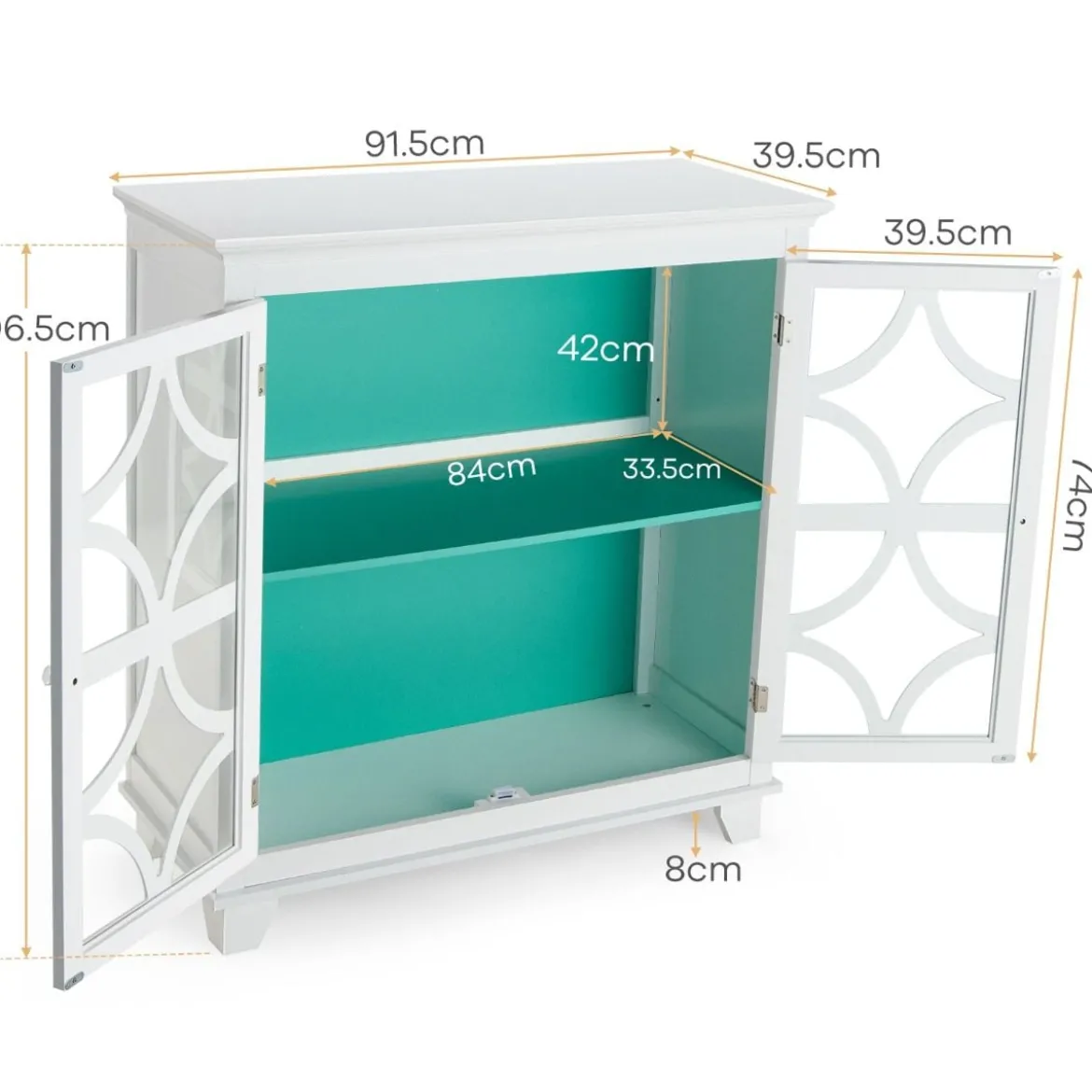 Kommode mit verstellbarem Regal Holz Sideboard mit Glastür Aufbewahrungsschrank für Küche Wohnzimmer Grün