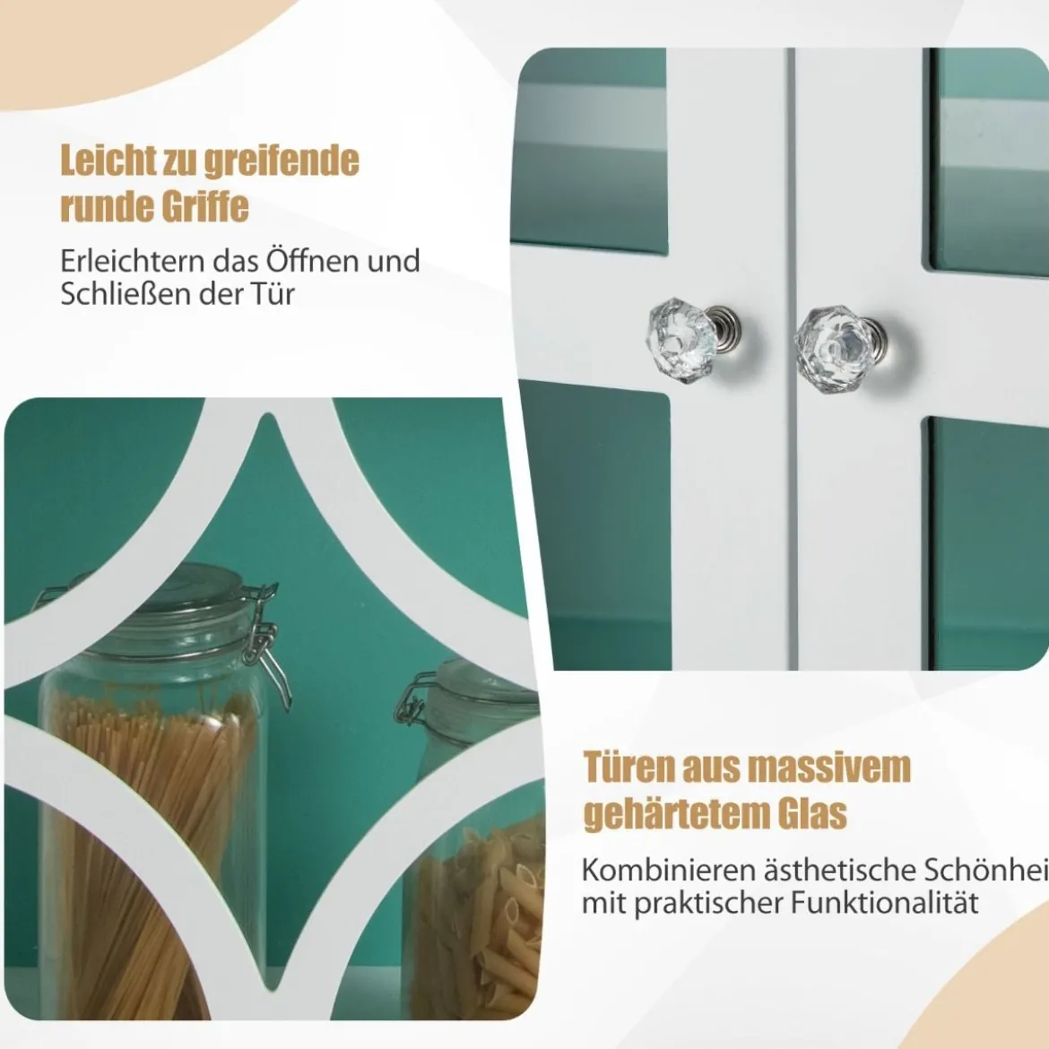 Kommode mit verstellbarem Regal Holz Sideboard mit Glastür Aufbewahrungsschrank für Küche Wohnzimmer Grün