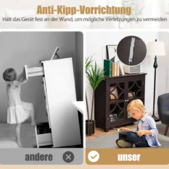 Kommode mit verstellbarem Regal Holz Sideboard mit Glastür Aufbewahrungsschrank für Küche Wohnzimmer Braun