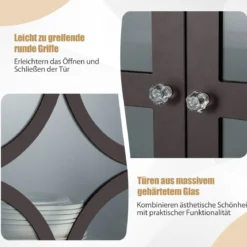 Kommode mit verstellbarem Regal Holz Sideboard mit Glastür Aufbewahrungsschrank für Küche Wohnzimmer Braun