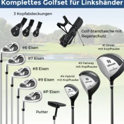 Komplette Golfschläger- & Taschenset für Linkshänder Herren tragbare leichte Golf-Standtasche