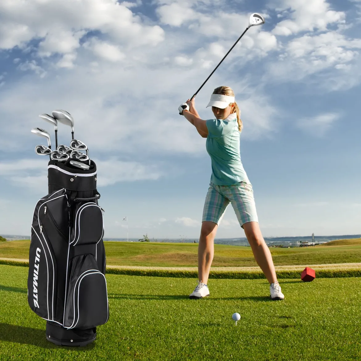 Komplettes Golfschläger-Set Rechtshändig für Damen Golfschlägersätze mit Tragetasche Schwarz