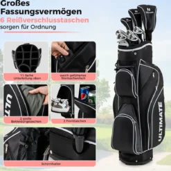Komplettes Golfschläger-Set Rechtshändig für Damen Golfschlägersätze mit Tragetasche Schwarz