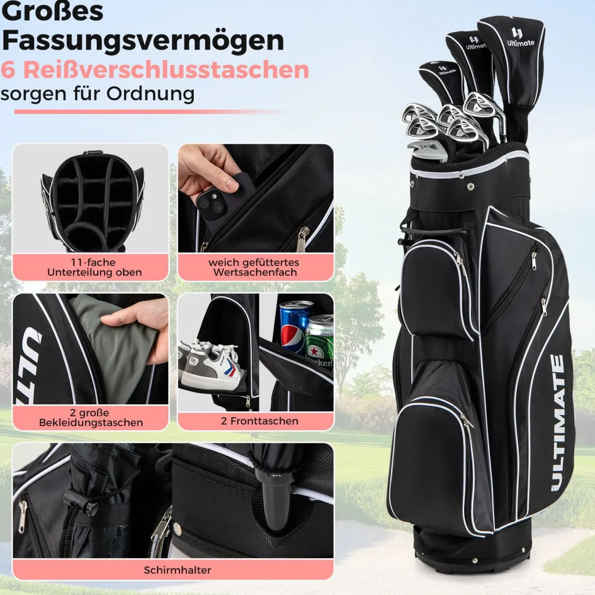 Komplettes Golfschläger-Set Rechtshändig für Damen Golfschlägersätze mit Tragetasche Schwarz