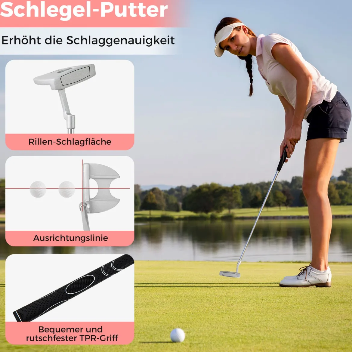Komplettes Golfschläger-Set Rechtshändig für Damen Golfschlägersätze mit Tragetasche Schwarz