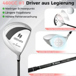 Komplettes Golfschläger-Set Rechtshändig für Damen Golfschlägersätze mit Tragetasche Schwarz