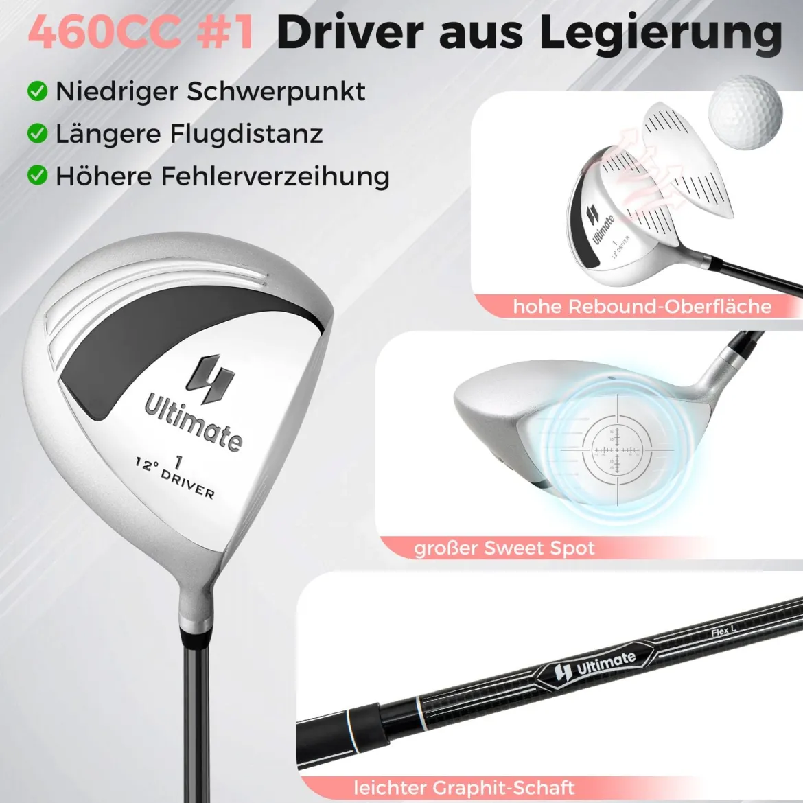 Komplettes Golfschläger-Set Rechtshändig für Damen Golfschlägersätze mit Tragetasche Schwarz
