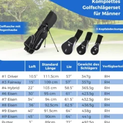 Komplettes Herren Golfschläger Set 9 Teilige Golfschlägersätze Rechtshändig mit Regenhaube
