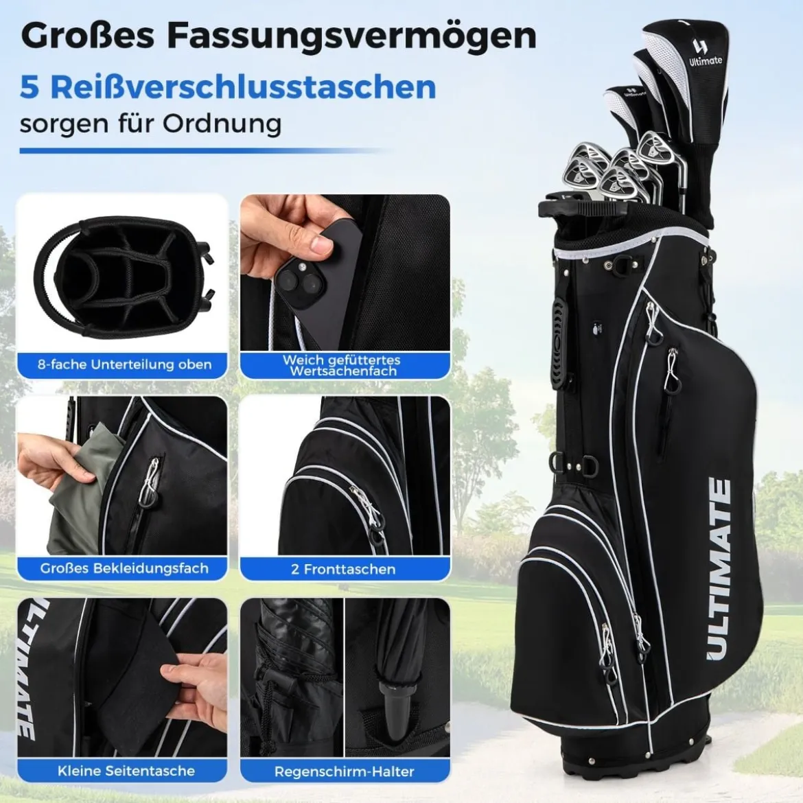 Komplettes Herren Golfschläger Set 9 Teilige Golfschlägersätze Rechtshändig mit Regenhaube