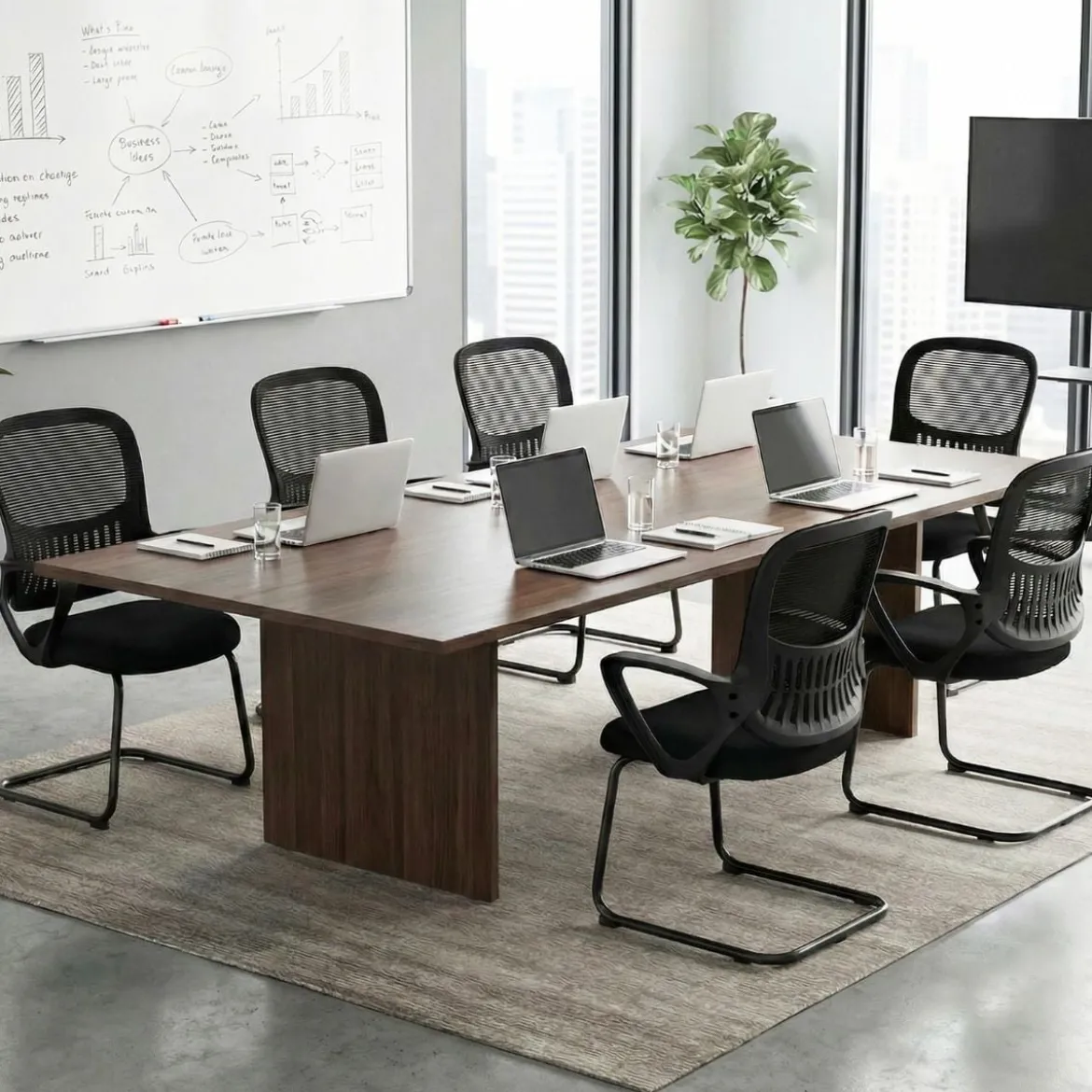 Konferenzstühle 2er Set Bürostühle mit atmungsaktivem Netzrücken Aufbewahrungskorb & integrierte Armlehnen Schwarz
