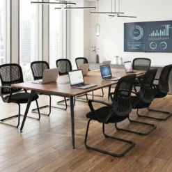 Konferenzstühle 2er Set Bürostühle mit atmungsaktivem Netzrücken Aufbewahrungskorb & integrierte Armlehnen Schwarz