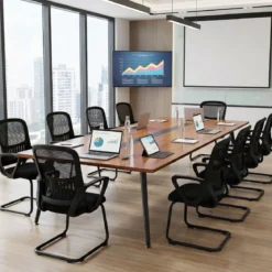 Konferenzstühle 2er Set Bürostühle mit atmungsaktivem Netzrücken Aufbewahrungskorb & integrierte Armlehnen Schwarz
