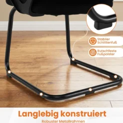 Konferenzstühle 2er Set Bürostühle mit atmungsaktivem Netzrücken Aufbewahrungskorb & integrierte Armlehnen Schwarz