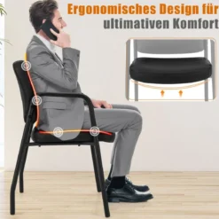 Konferenzstühle 2er Set gepolsterte Besucherstühle mit Armlehnen und Metallrahmen 58 x 56 x 81 cm Schwarz