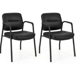 Konferenzstühle 2er Set gepolsterte Besucherstühle mit Armlehnen und Metallrahmen 58 x 56 x 81 cm Schwarz