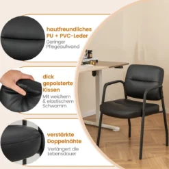 Konferenzstühle 2er Set gepolsterte Besucherstühle mit Armlehnen und Metallrahmen 58 x 56 x 81 cm Schwarz
