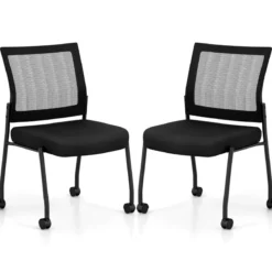 Konferenzstühle 2er Set stapelbare Besucherstühle mit Rollen armlose Stapelstühle für Büro Schwarz