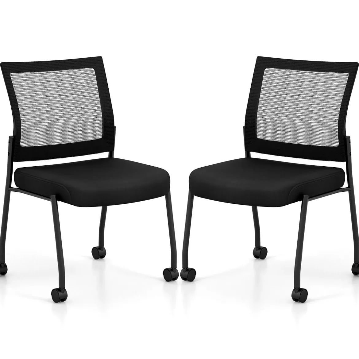Konferenzstühle 2er Set stapelbare Besucherstühle mit Rollen armlose Stapelstühle für Büro Schwarz