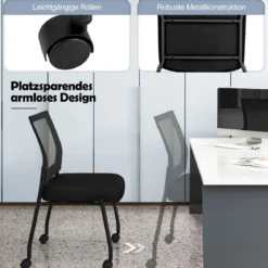 Konferenzstühle 2er Set stapelbare Besucherstühle mit Rollen armlose Stapelstühle für Büro Schwarz