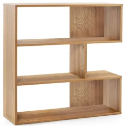 Konkaves Bücherregal mit Kippschutz 3 Ebenen Standregal Holz Raumteiler Regal Natur