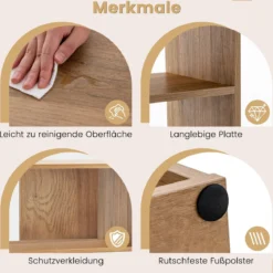Konkaves Bücherregal mit Kippschutz 3 Ebenen Standregal Holz Raumteiler Regal Natur