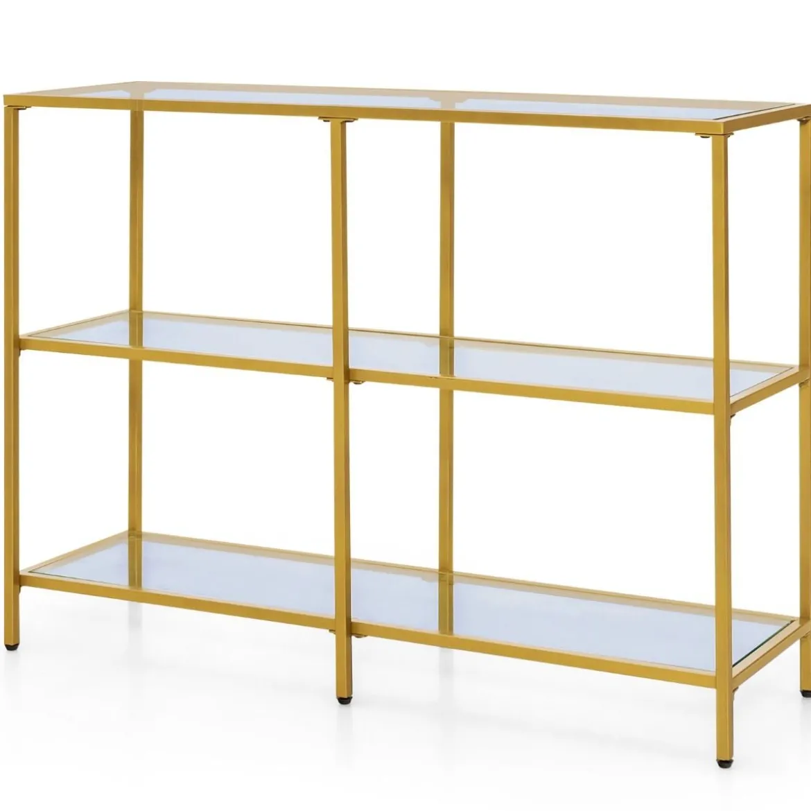 Konsolentisch aus Glas mit 3 Ebenen 100 cm langer Couchtisch Gold