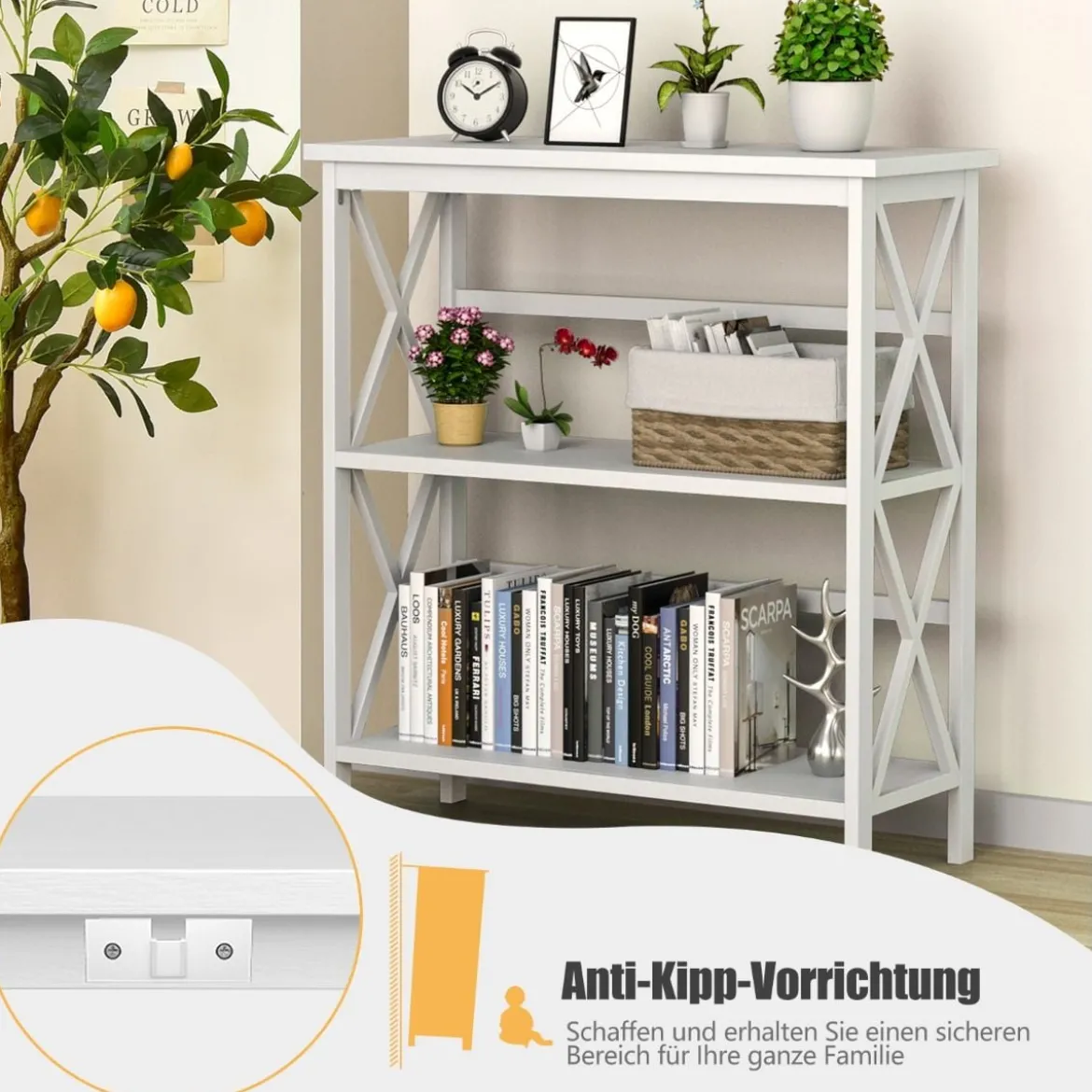 Konsolentisch aus Holz mit Kippschutz & Stabilem Rahmen Moderner Beistelltisch 79 x 32 x 86 cm Weiß