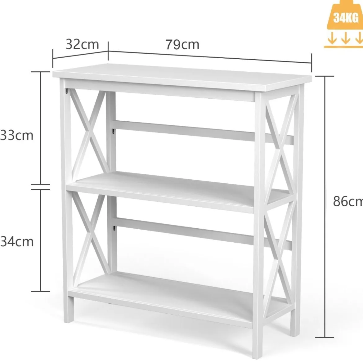 Konsolentisch aus Holz mit Kippschutz & Stabilem Rahmen Moderner Beistelltisch 79 x 32 x 86 cm Weiß