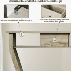 Konsolentisch aus Holz mit Schublade & Regal Eingangstisch Beistelltisch 120 x 30 x 81 cm Grau