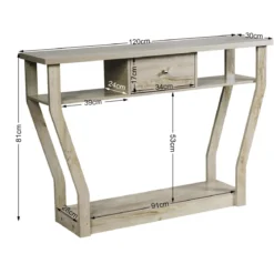 Konsolentisch aus Holz mit Schublade & Regal Eingangstisch Beistelltisch 120 x 30 x 81 cm Grau