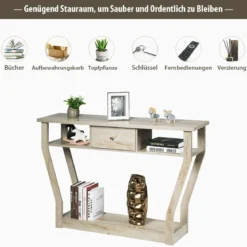 Konsolentisch aus Holz mit Schublade & Regal Eingangstisch Beistelltisch 120 x 30 x 81 cm Grau