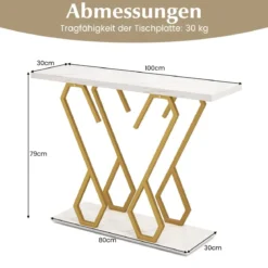 Konsolentisch aus Kunstmarmor Foyertisch mit Verstellbaren Fußpolstern Weiß und Gold
