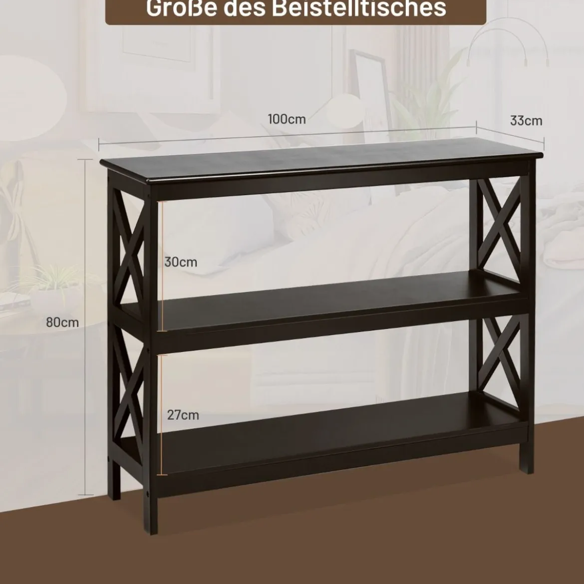 Konsolentisch Beistelltisch Industrie Design mit Ablage Flurtisch 100 x 33 x 80 cm Braun