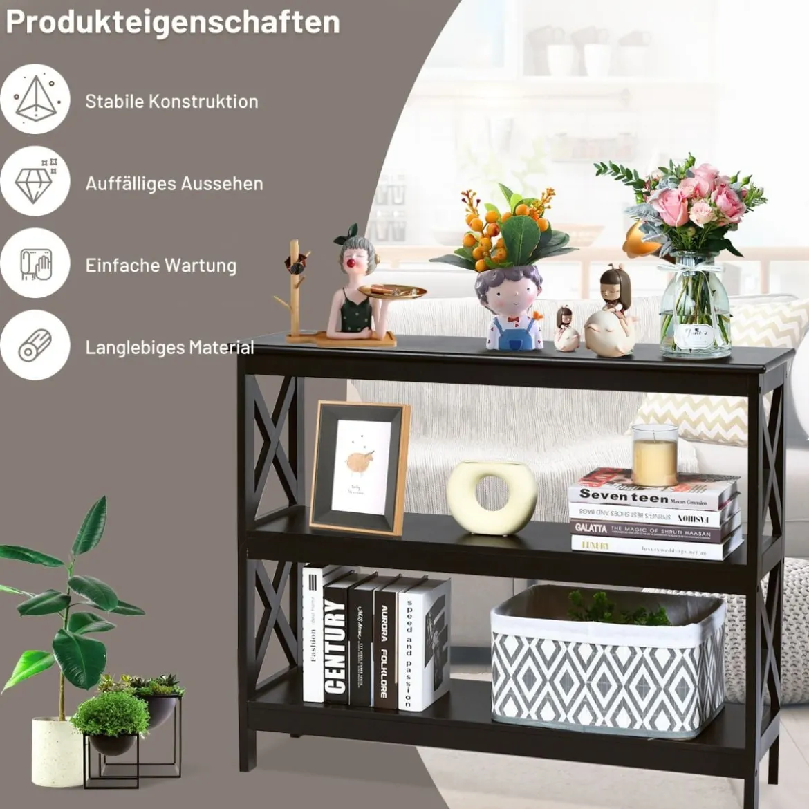 Konsolentisch Beistelltisch Industrie Design mit Ablage Flurtisch 100 x 33 x 80 cm Braun