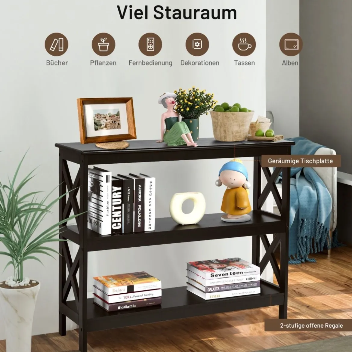 Konsolentisch Beistelltisch Industrie Design mit Ablage Flurtisch 100 x 33 x 80 cm Braun